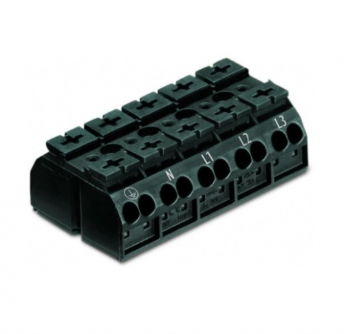 Wago Chassis Mount Terminal Strip Ex w/o Contact, 4 Conductor, 5-Pole, Snap-in, Black, Case of 200 (Wago 862-1515/999-950)