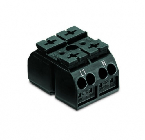 Wago Chassis Mount Terminal Strip, 4 Conductor, 2-Pole, Self-Tapping Screw, 2 x Pin, Black, Case of 500 (Wago 862-1562)