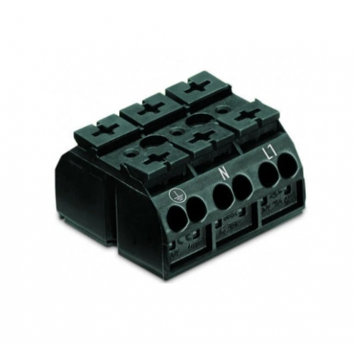 Wago Chassis Mount Terminal Strip Ex w/o Contact, 4 Conductor, 3-Pole, Snap-in, Black, Case of 250 (Wago 862-1593/999-950)