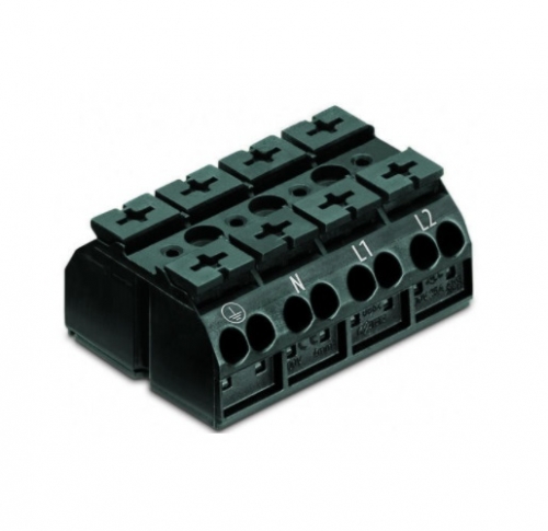 Wago Chassis Mount Terminal Strip w/o Contact, 4 Conductor, 4-Pole, Snap-in, Black, Case of 200 (Wago 862-1594)