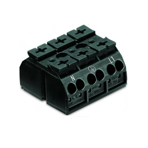 Wago Chassis Mount Terminal Strip w/o Contact, 4 Conductor, 3-Pole, Screw, Black (Wago 862-2503)
