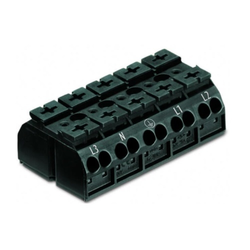 Wago Chassis Mount Terminal Strip w/o Contact, 4 Conductor, 5-Pole, Screw, Black, Case of 200 (Wago 862-2505)