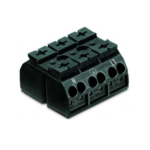 Wago Chassis Mount Terminal Strip w/o Contact, 4 Conductor, 3-Pole, Snap-in, Black, Case of 250 (Wago 862-2593)