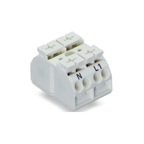 Wago Chassis Mount Terminal Strip, 4 Conductor, 2-Pole, Self-Tapping Screw, 2 x Pin, White, Case of 500 (Wago 862-2662)