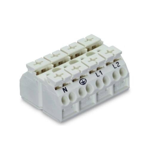 Wago Chassis Mount Terminal Strip w/o Contact, 4 Conductor, 4-Pole, Snap-in, White, Case of 200 (Wago 862-2694)