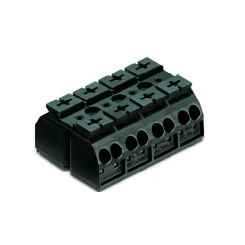Wago Chassis Mount Terminal Strip w/o Contact, 4 Conductor, 4-Pole, 4 Snap-in Feet, Black, Case of 200 (Wago 862-534)