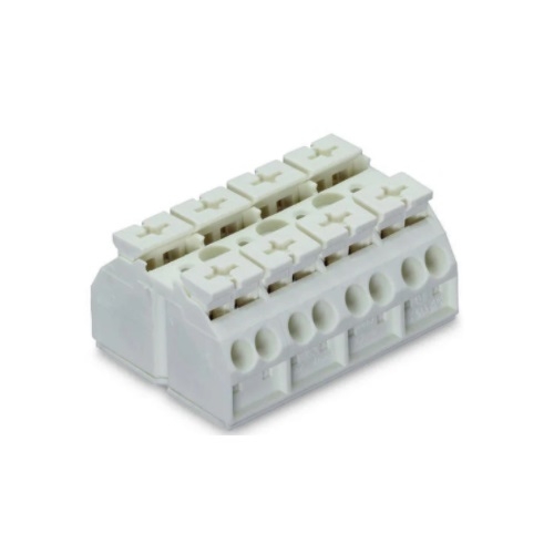 Wago Chassis Mount Terminal Strip w/o Contact, 4 Conductor, 4-Pole, Snap-in, White, Case of 200 (Wago 862-694)