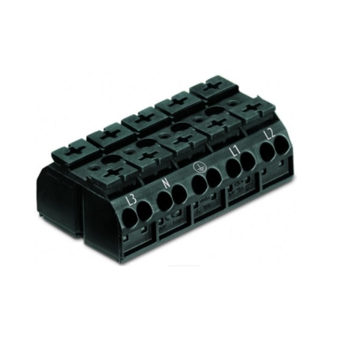 Wago Chassis Mount Terminal Strip w/ Contact, 4 Conductor, 5-Pole, Screw, Black, Case of 200 (Wago 862-8505)