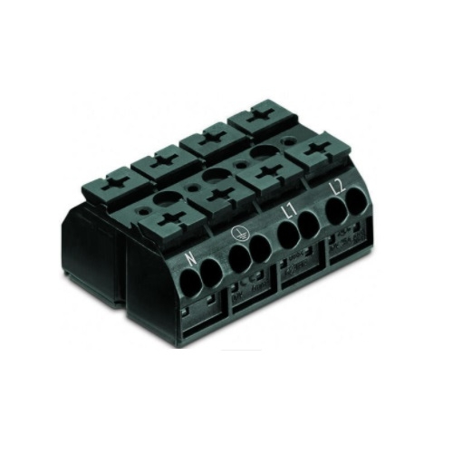 Wago Chassis Mount Terminal Strip w/ Contact, 4 Conductor, 4-Pole, 4 Snap-in Feet, Black, Case of 200 (Wago 862-8534)