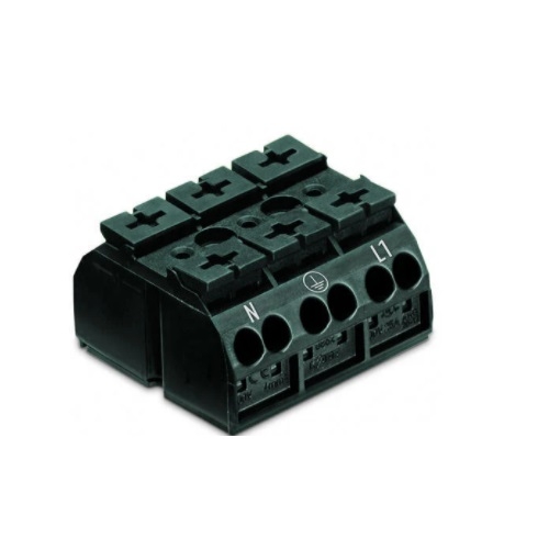 Wago Chassis Mount Terminal Strip w/ Contact, 4 Conductor, 3-Pole, Snap-in, Black, Case of 250 (Wago 862-8593)