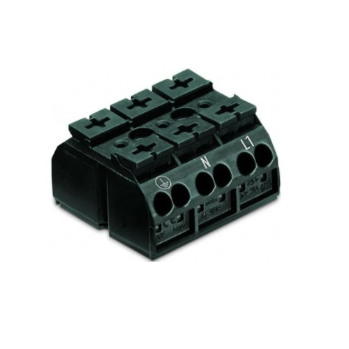 Wago Chassis Mount Terminal Strip, 4 Conductor, PE-N-L1, 3-Pole, Screw, Black, Case of 250 (Wago 862-9503)